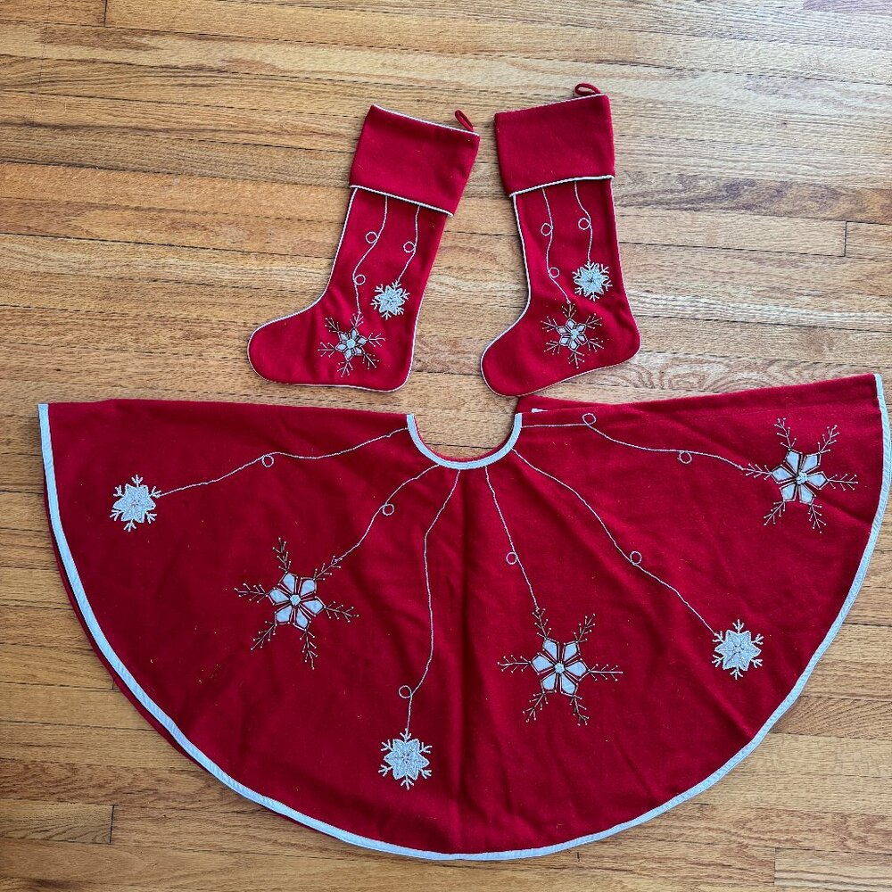 Vintage Style Christmas Tree Skirt & Stocking Set - Crate & Barrel